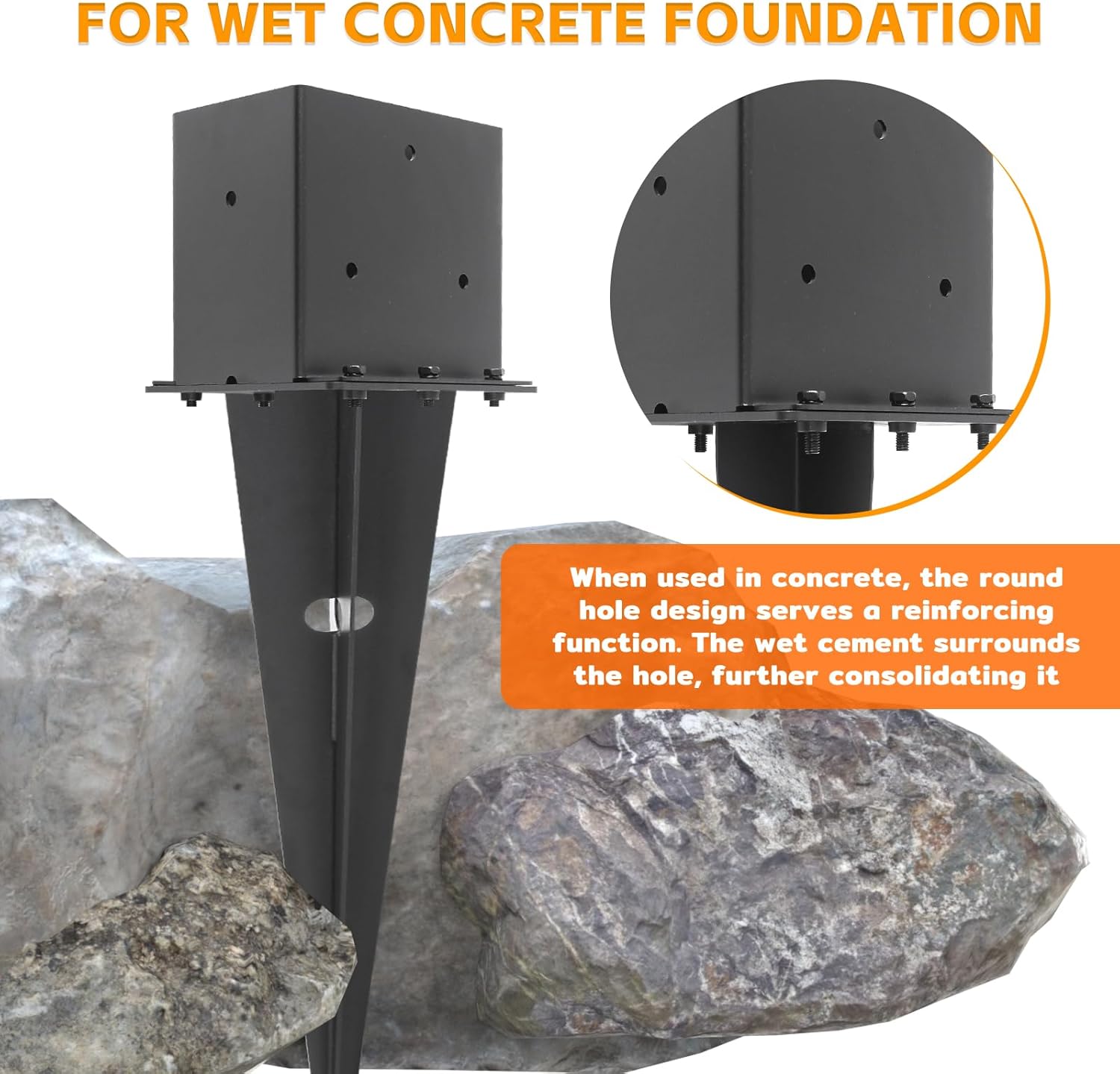 4 Set 4"x 6" Fence Post Anchor Ground Spike, 22" Heavy Duty Metal Fence Stake Post Bases (Inner Size 3.6"x5.6") with Black Powder Coated for Fence, Deck, Railing, Mailbox and Porch