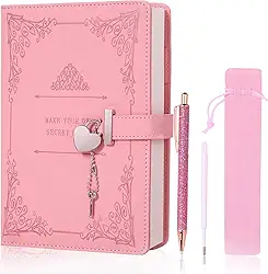 Diário de bloqueio em formato de coração com caneta, tamanho A5, couro PU, macio, fecho, diário, agenda pessoal, escritor, caderno, caderno secreto, presente para adultos, crianças, escritores, meninas e mulheres (rosa).
