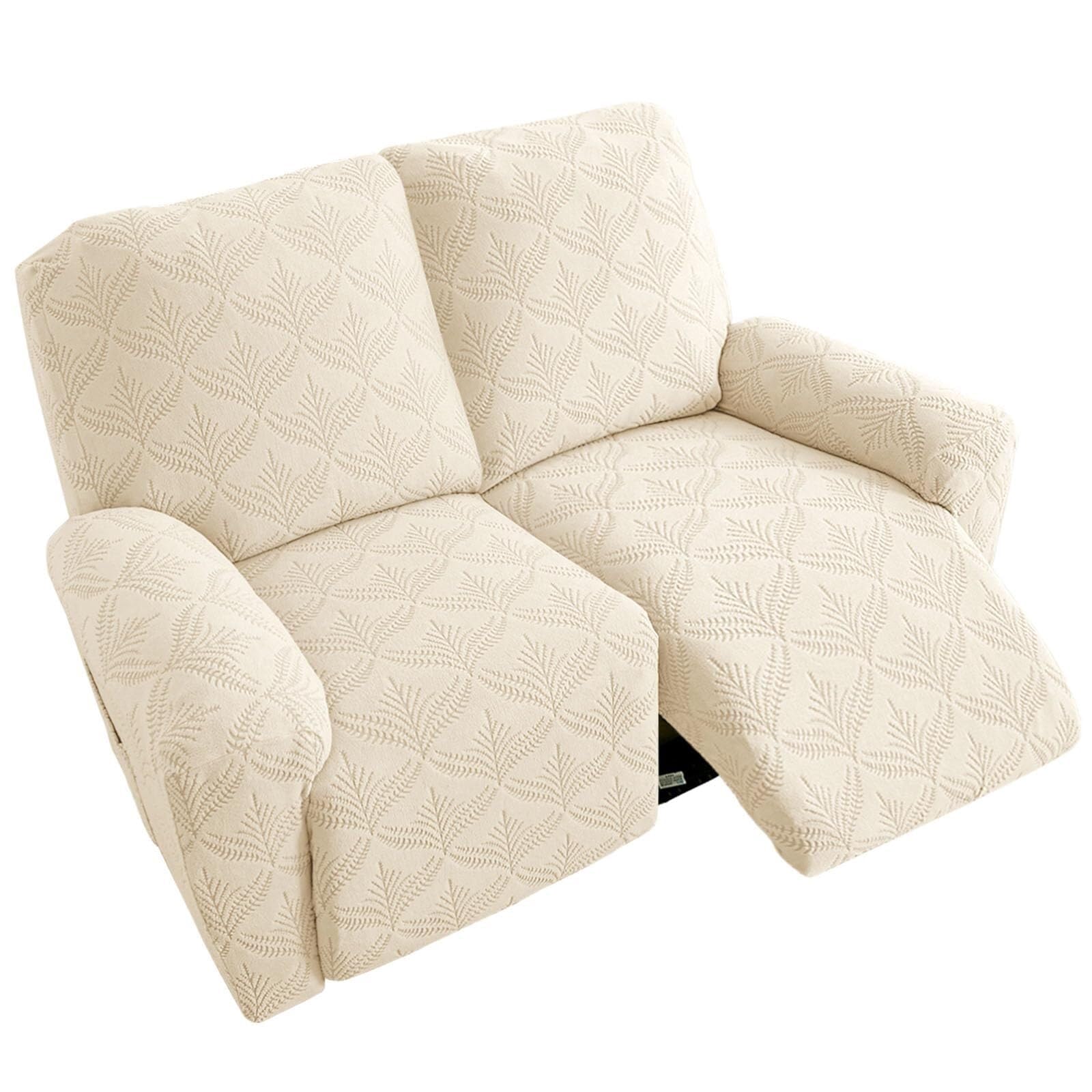 BEIWOSHA Jacquard Recliner Chair Covers, Stretch Polyester Spandex Recliner Cover, Reclining Sofa Cover with Elastic Side Pocket, Armchair Cover(Cream,2 posti)