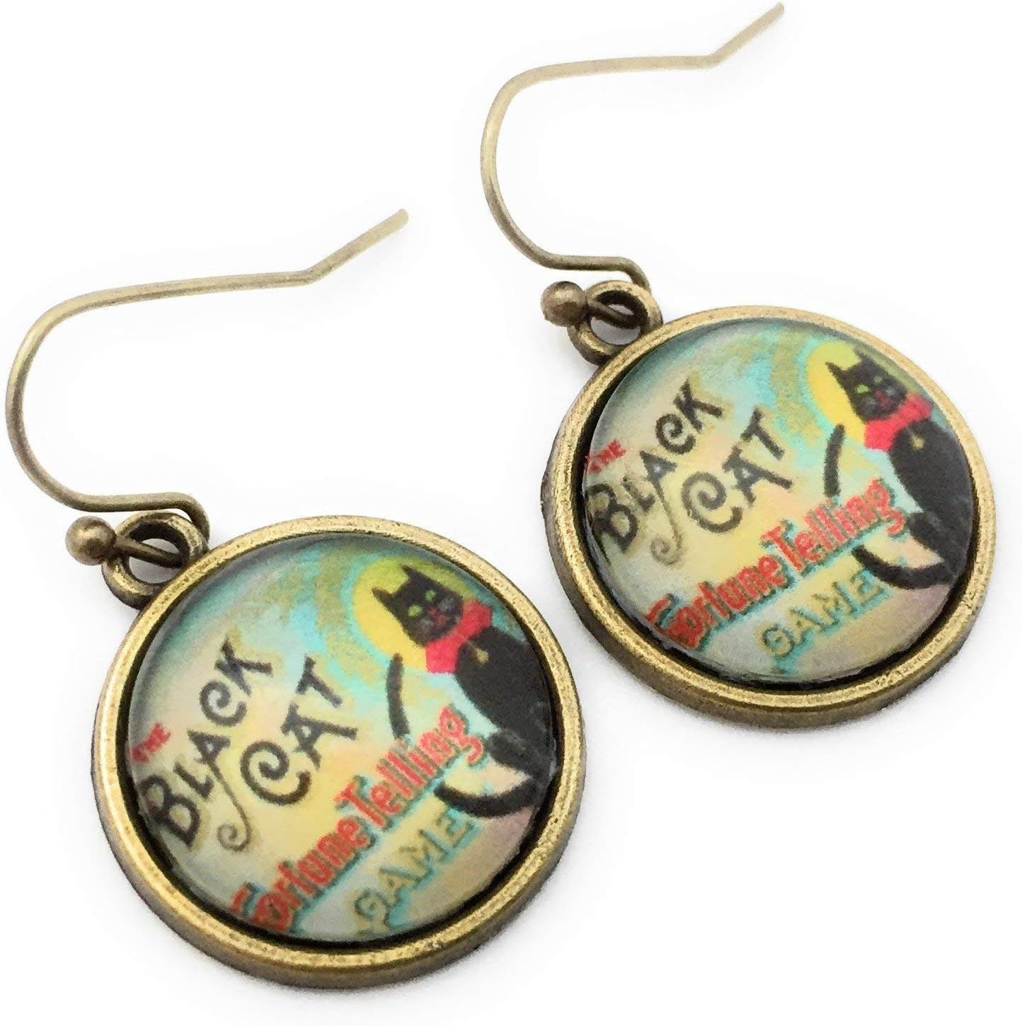 Black Cat Earrings - Vintage Fortune Teller Game - Handmade