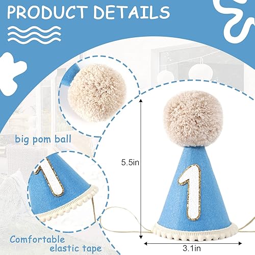 Miniatura 2 de WAOUH Sombrero de cono de primer cumpleaños, decoración de fiesta de primer cumpleaños para baby show,sombrero de fieltro de lana para primer