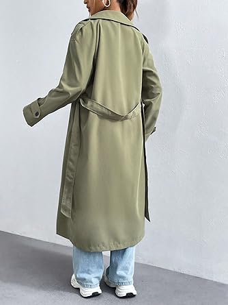 vintage classical trench coat シルバー ベルト Stylish Solid Grey, Elegant, Long, Double Breasted, Hooded