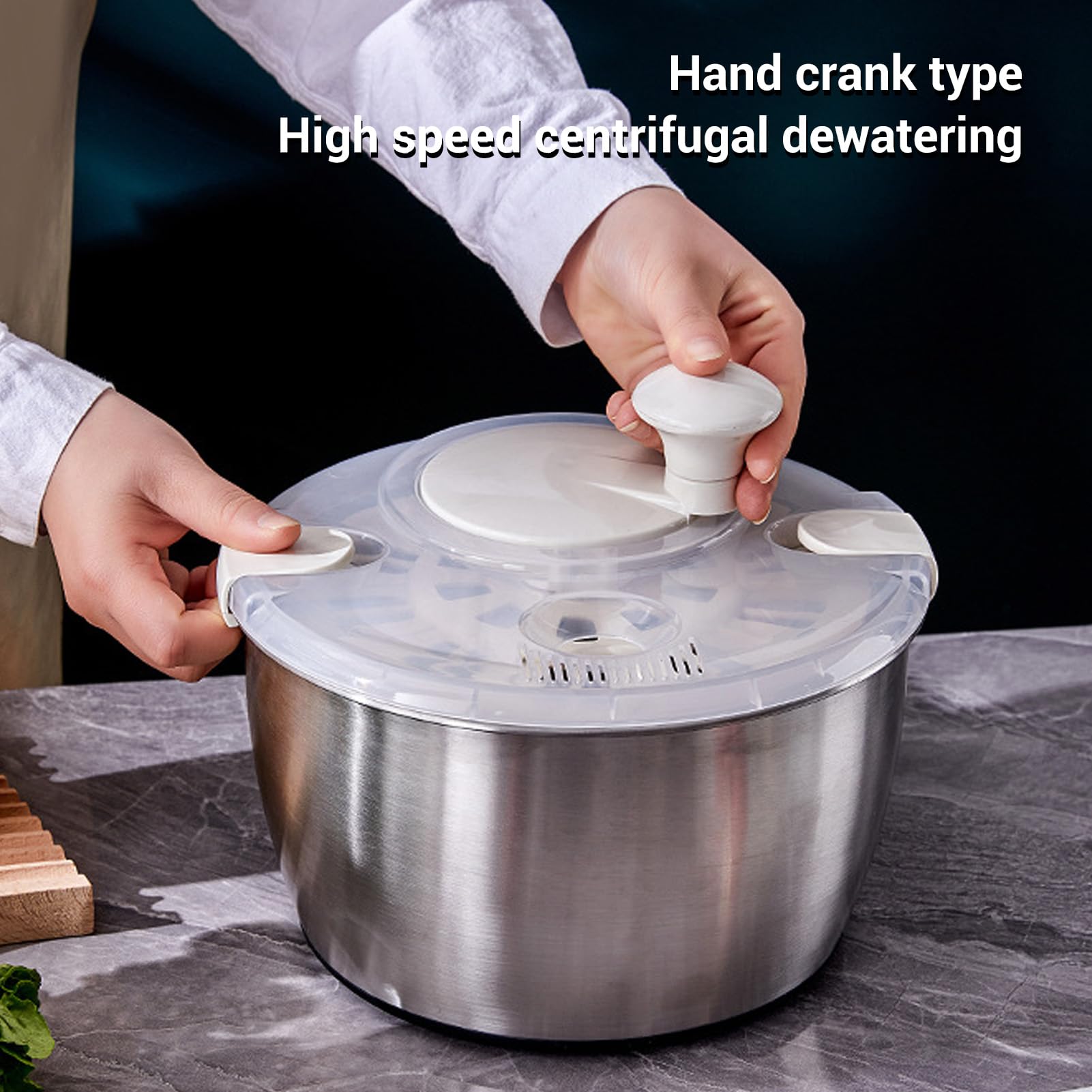 Salad Spinner Lettuce Dryer, Stainless Steel Salad Spinner 5L Multifunctional Lettuce Spinner Vegetable Dryer with Lid Drain Bowl Colander for Home Kitchen