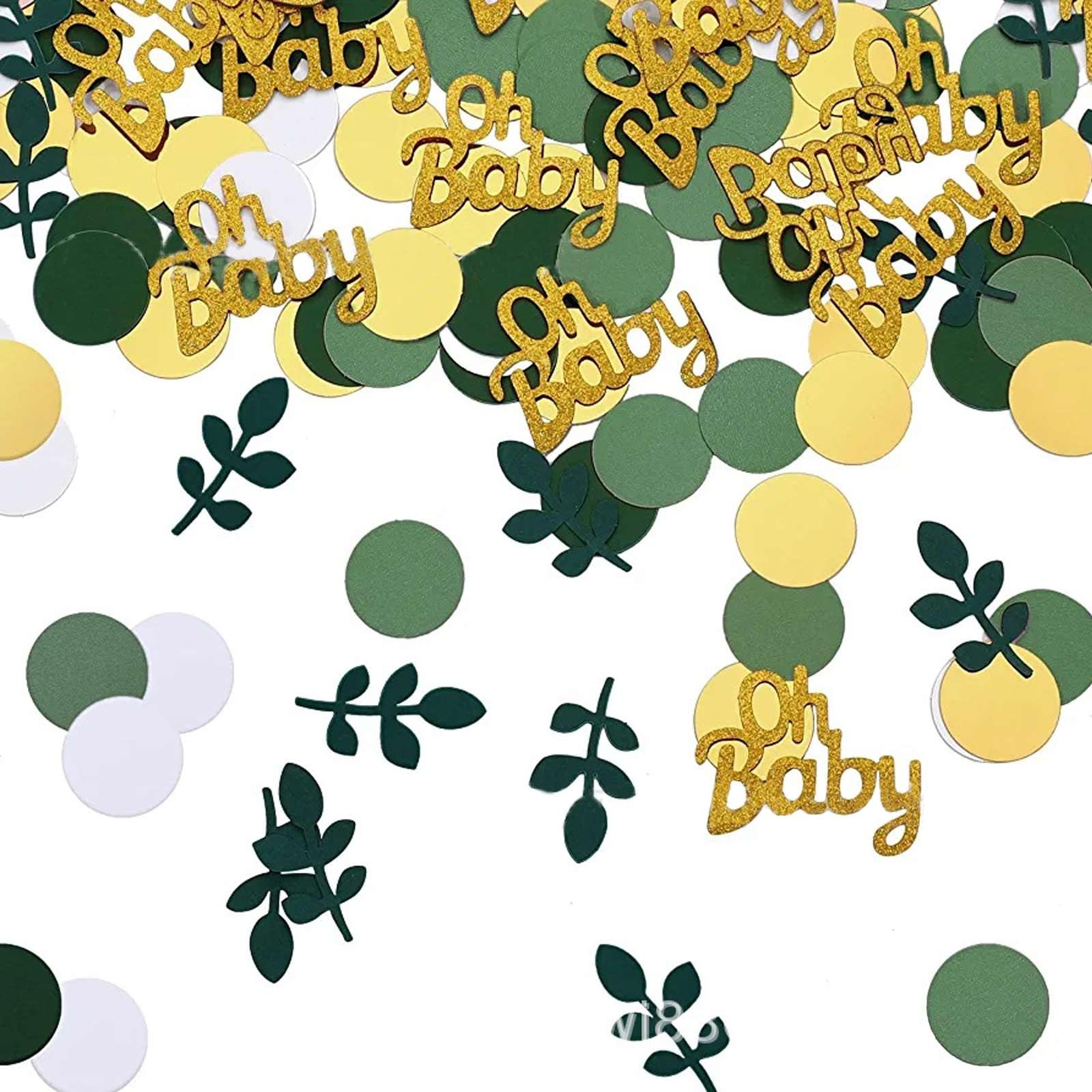 Lot de 400 confettis verts pour fête prénatale - Décorations de centre de table - Vert doré et blanc - Avec feuilles d'eucalyptus - Pour révélation du sexe - Décoration de table