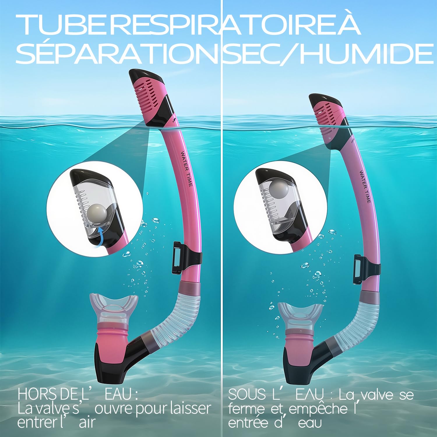 Set de Snorkeling pour Adultes – Masque en Verre Trempé, Tuba Sec avec Valve de Purge, Anti-Buée, Étanchéité Confortable dès 12 Ans