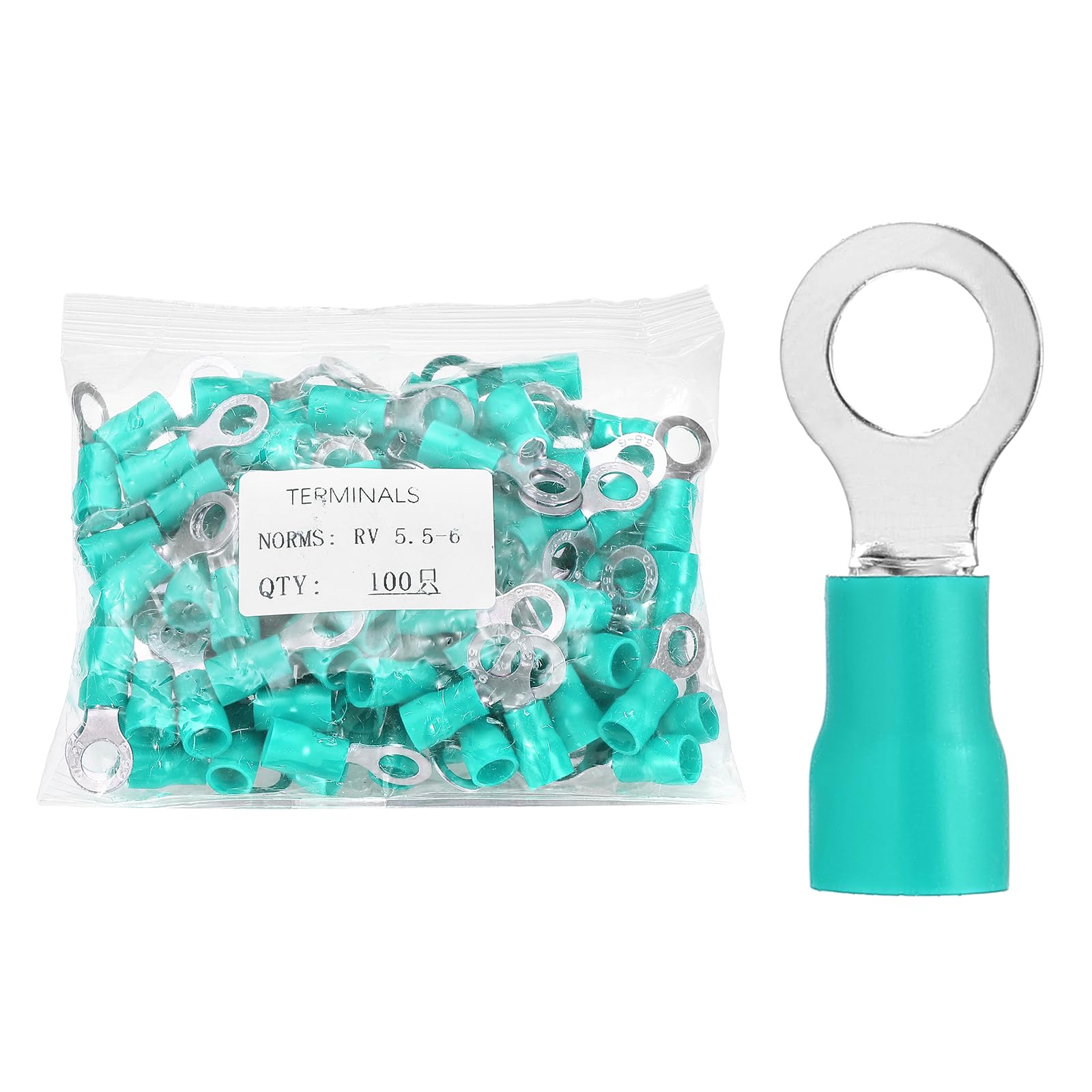 sourcing map 100pcs Terminals Ring Connectors #1/4" Tinned Copper Insulated Ring Crimp Terminals 12-10 Gauge for Electrical Industrial Chemical Project, Green