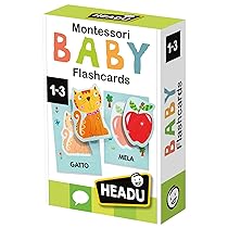 HEADU – Baby Flashcards Montessori – Ascolta e Pronuncia le Prime Parole| Giochi Educativi 1 2 3 Anni, Carte Sagomate ad Incastro, Giochi Montessori per Imparare Prime Parole, Regalo Bambina Bambino