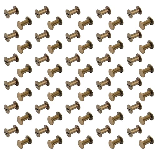 Miniatura 18 de 60 tornillos de fijación Chicago, remaches de cuero de bronce, tornillo redondo de cabeza cruzada, postes de encuadernación para álbumes de fotos