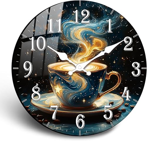 Reloj de pared retro con diseño de taza de café, reloj redondo vintage marrón de 10 pulgadas, reloj de pared silencioso de película templada, Taza