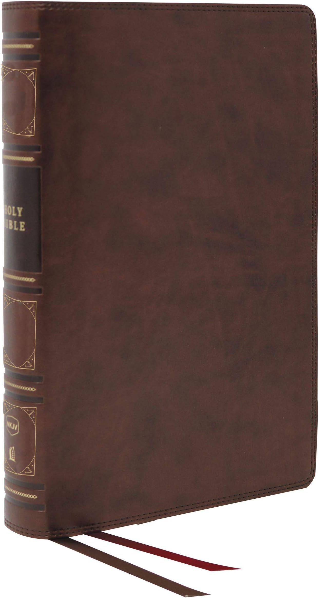 NKJV, Deluxe Thinline Reference Bible, Genuine Leather, Brown, Red Letter, Comfort Print: Holy Bible, New King James Version