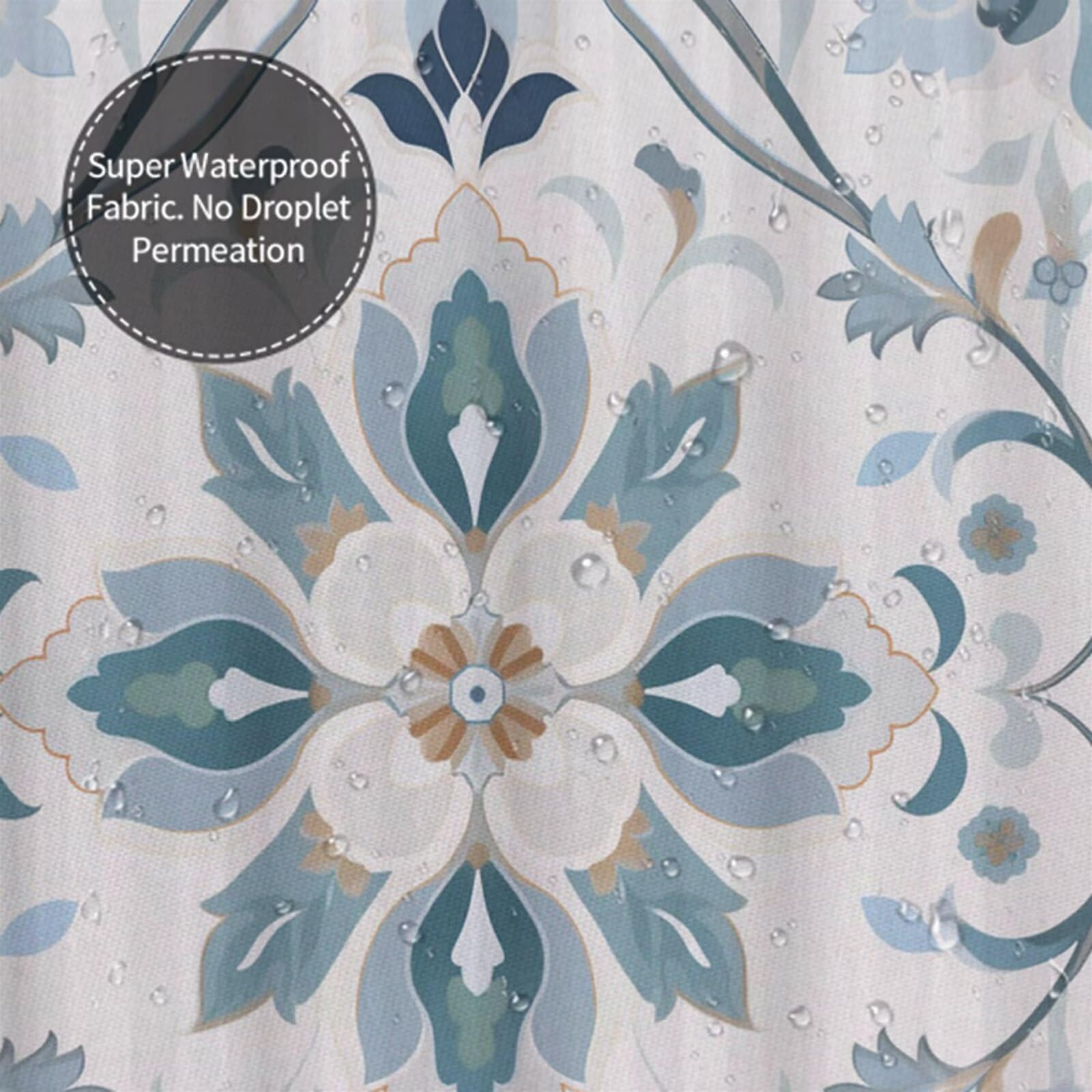 Wasserdichter Duschvorhang Anti-Schimmel 200x240 cm, Waschbar Schnelltrocknend Textil Stoff Polyester Duschvorhang Weiß Shower Curtain mit Gewicht und 12 Ringe für Badewanne, Badezimmer, Mandala J8-29