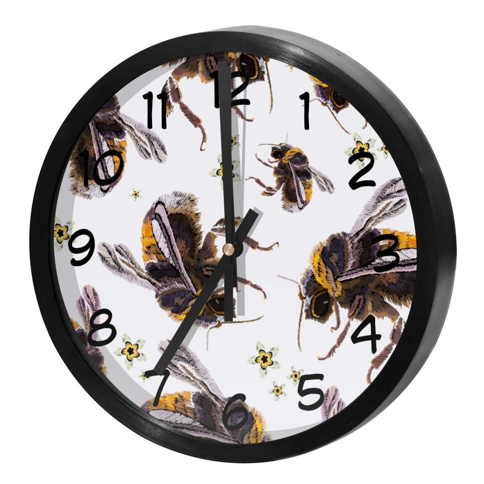 Horloge murale silencieuse à quartz fleurie et motif bourdons pour la décoration de la maison