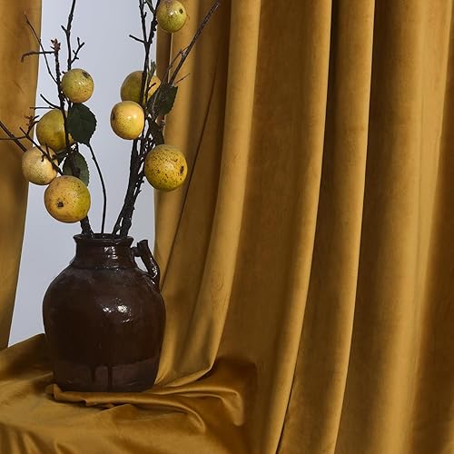Miniatura 3 de Roslynwood - Cortinas de terciopelo mostaza para dormitorio, oscurecimiento y aislamiento, para sala, oficina, apartamento, baño, 52 pulgadas de