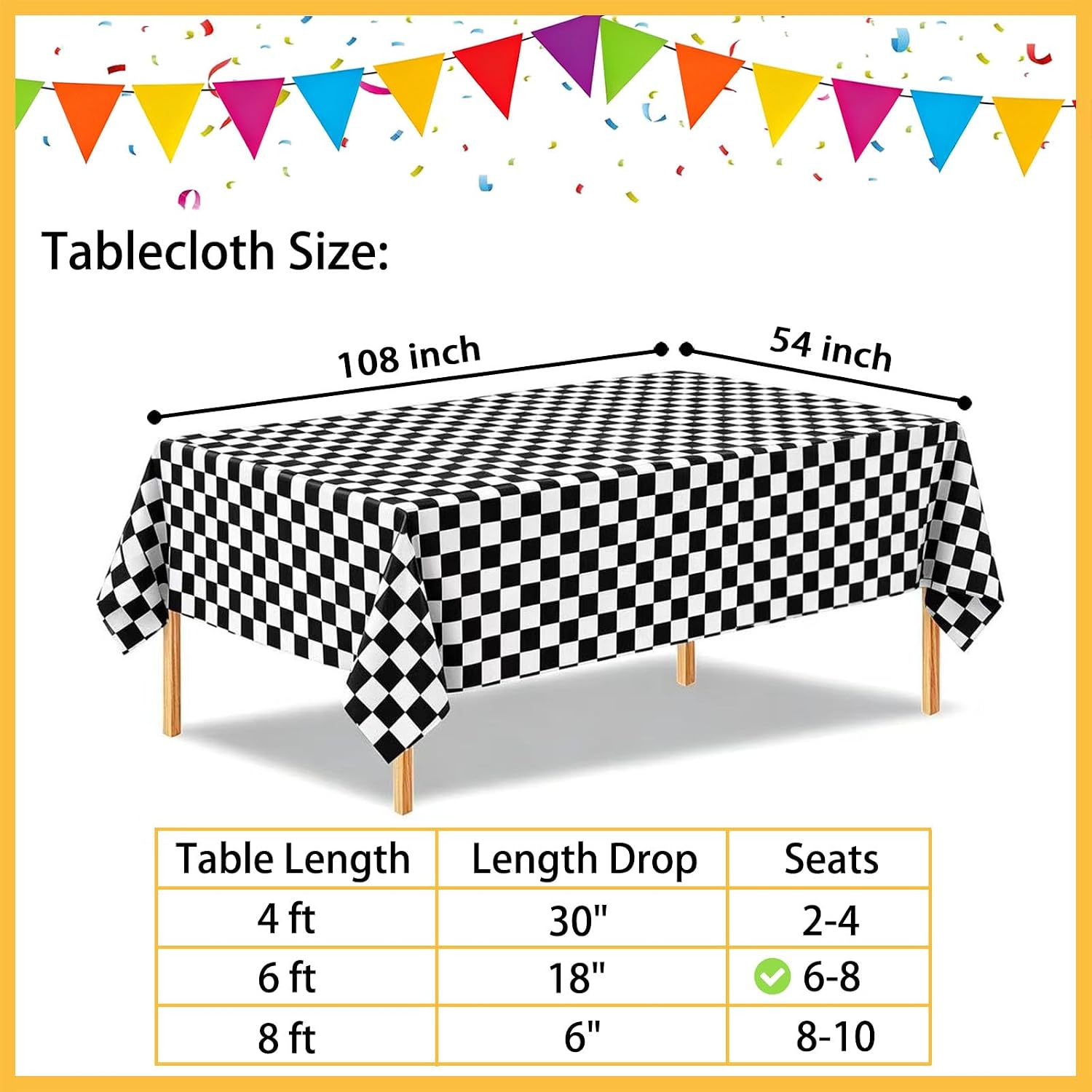 2 Packs Black and White Checkered Tablecloths 54 x 108Inches Disposable Plastic Checkered Flag Racing Table Cover Waterproof Rectangle Race Car Table Cloth for Parties,Birthday，Outdoor Picnic