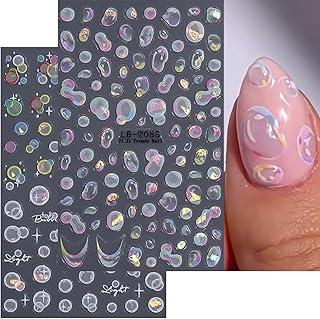 Summer Nail Art Stickers - Fantasy Colorful Bubbles Design 3D Self Adhesive Nail Stickers Acrylic White Bubble Nail Decals Accessories Nail Art Supplies for Women DIY Decorations 2 Sheets