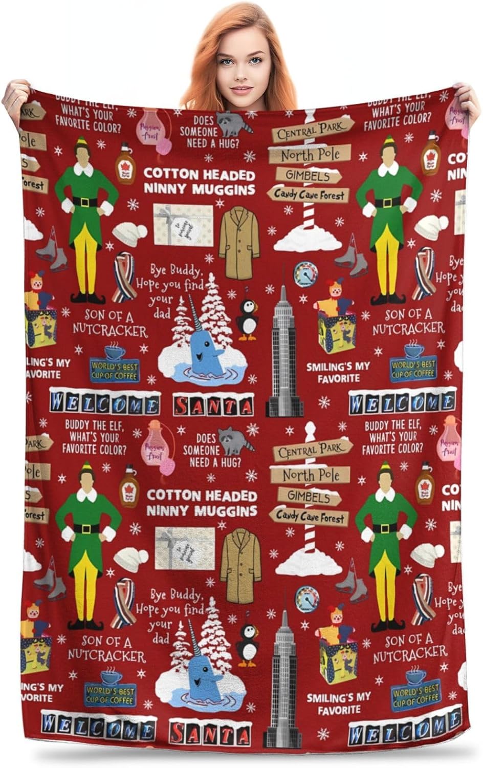 Christmas Throw Blanket Elf 80"x60" Cover with Anti-Pilling Fleece for Sofa Bed Room Decor Lathe Camping Stays Warm and Cozy in All Seasons