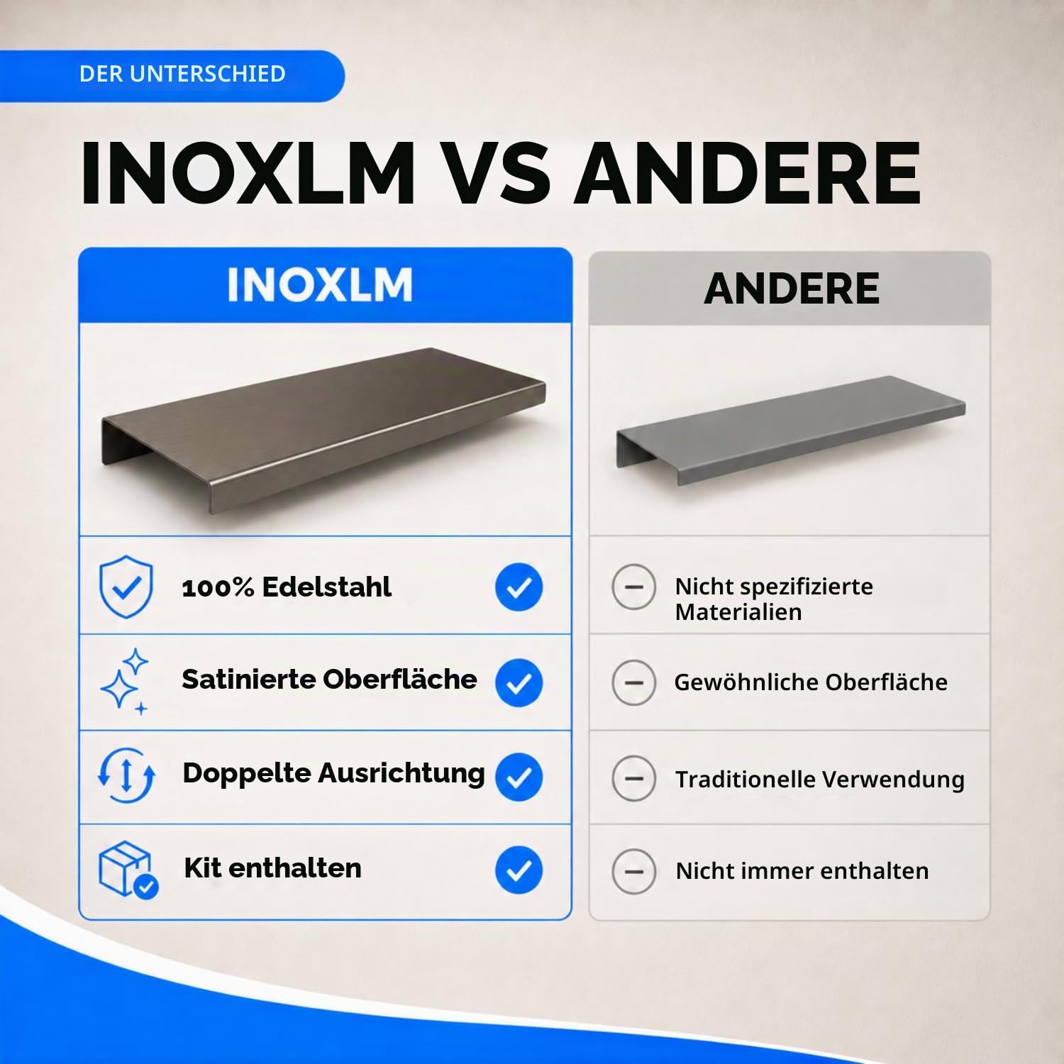 INOXLM Regal aus Edelstahl, satiniertes Finish, Wandregal, Wandregal (satinierter Edelstahl, 50 cm)