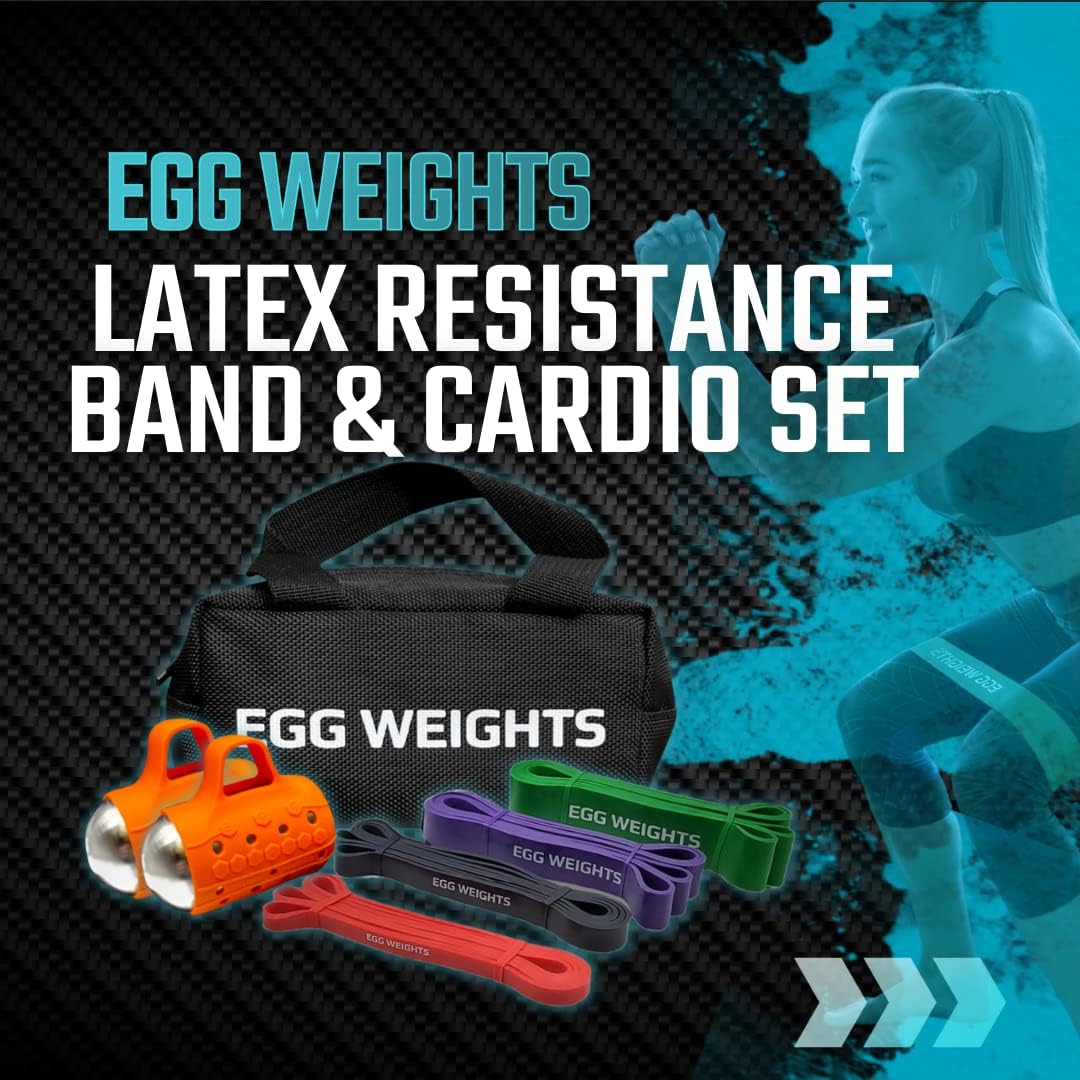 Egg Weights Cardio Max 3.0 lb Hand Dumbbell Set of 2 (1.5 lb Each Egg Weight) + Latex Resistance Bands Bundle for Fitness, Workout, Shadowboxing, Yoga, and More for Men and Women