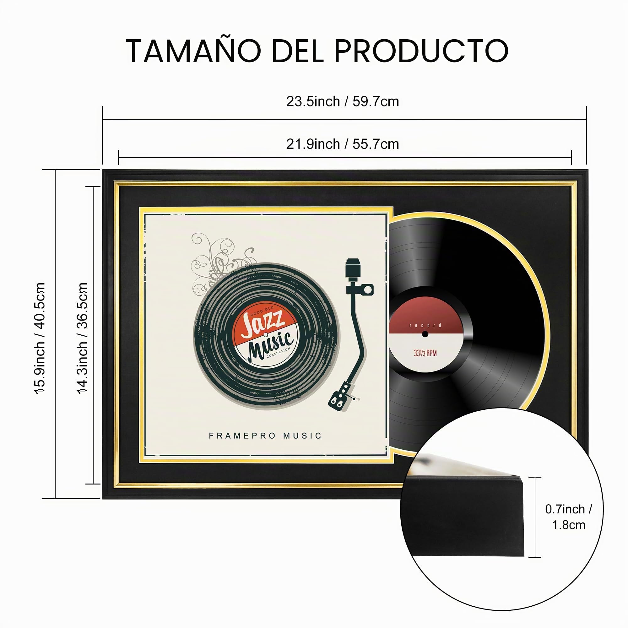 FramePro Marco de pared para álbum LP de vinilo de 12 pulgadas, marco de plexiglás sin disco de vinilo, 24 x 16 pulgadas, negro, 2 unidades
