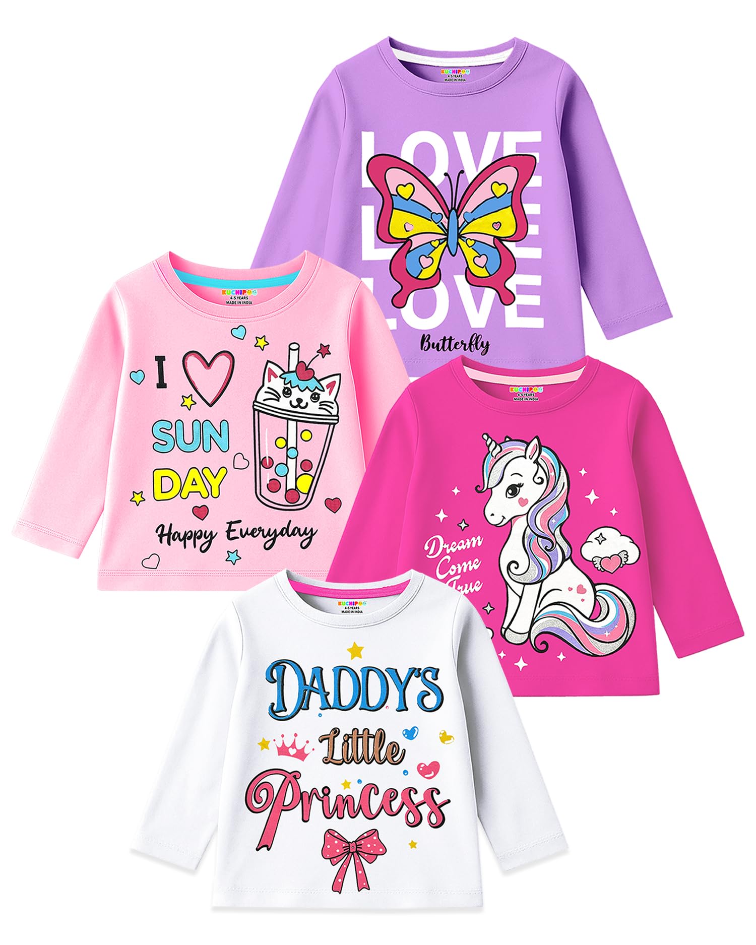 Kuchipoo Baby Girl Full Sleeves Regular Fit Cotton T-Shirt