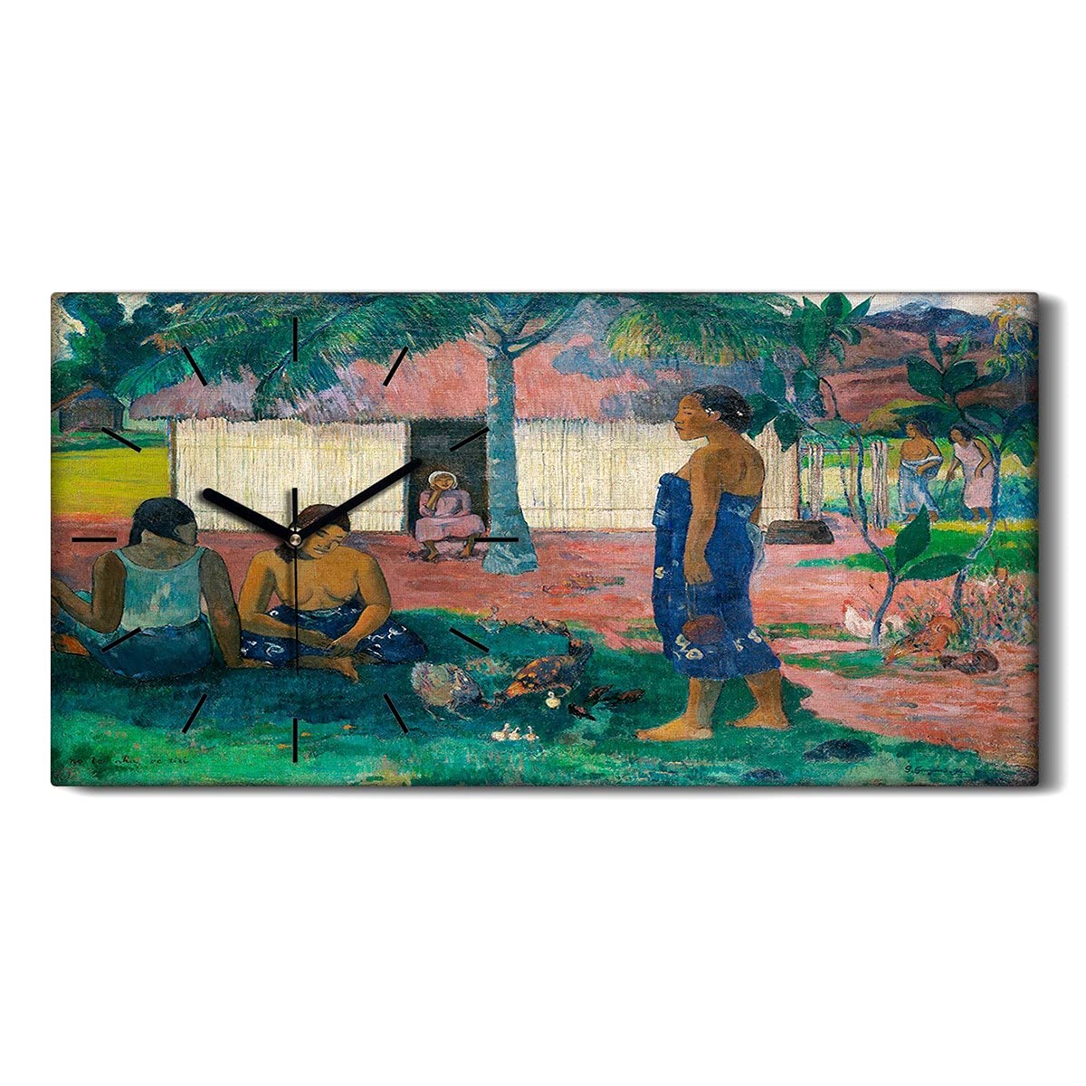 Horloge sur Toile 60x30cm Coloray avec Mains Noires Art Moderne Silencieux