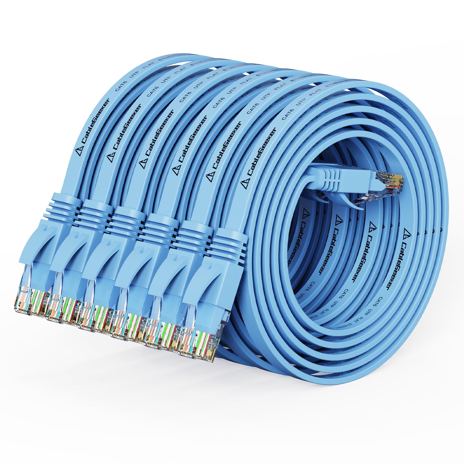Cat-6-Ethernet-Kabel, 91 cm, 6 Stück (zu einem Cat5e-Preis, aber höherer Bandbreite), flaches Internet-Netzwerkkabel, Cat6-Ethernet-Patchkabel, kurz – blaues Computerkabel mit snagless-RJ45-Steckern