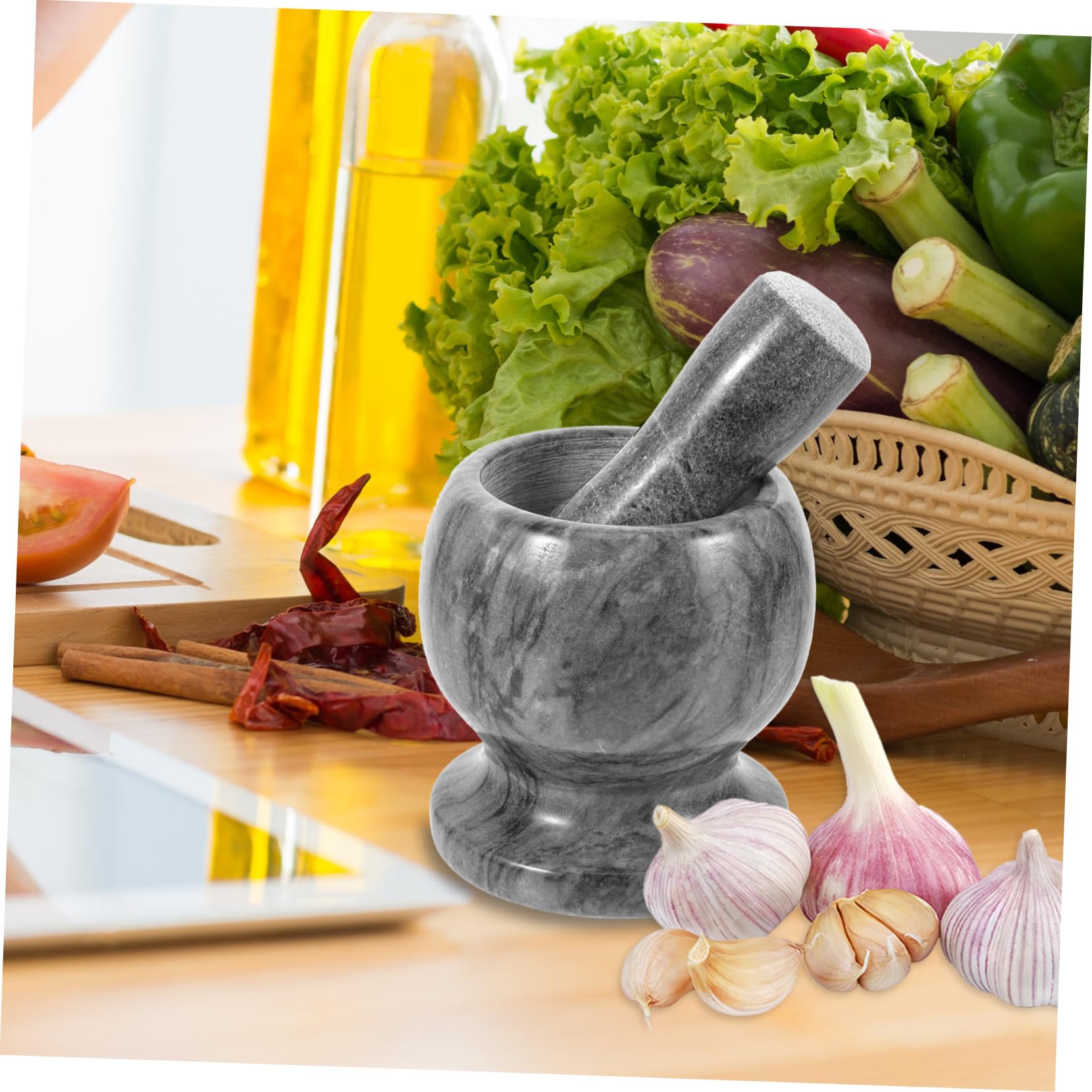 Marmor Knoblauchstampfer Satz mit Mörser Natürlicher Marmor Gewürzmühle für Frische und Getrocknete Gewürze Robuster Küchenstampfer für Gewürze und Tabletten