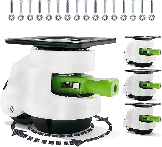 Leveling Casters with Ratchet Handle, Adjustable Casters Load 2200 Lbs | Set of 4, Top Plate 2.87*2.87 Inch, Rises 10 mm, Swivel Casters For Workbench, Equipment (T60)