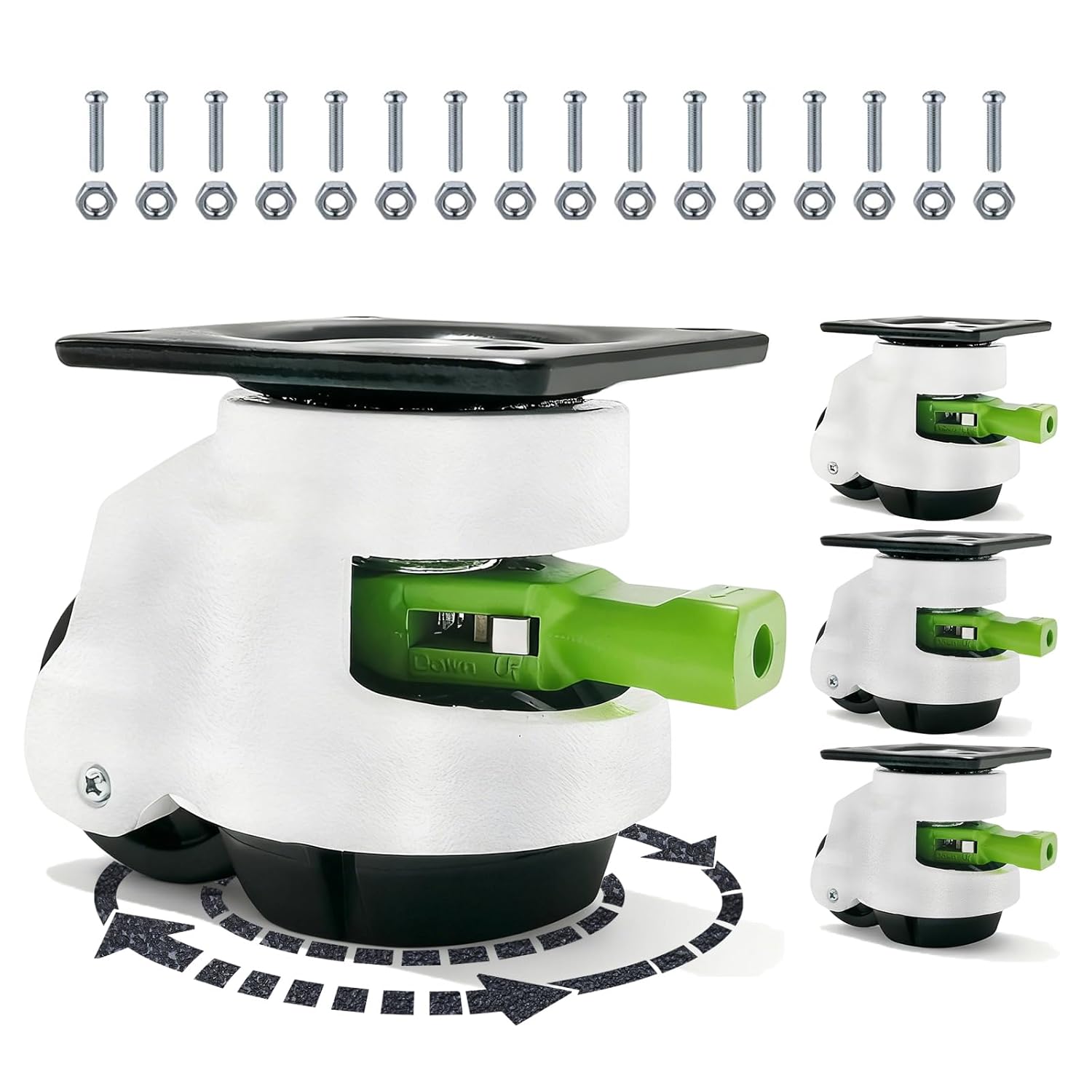 4 Pack Leveling Casters with Ratchet Handle, Total Capacity 2200 Lbs, Adjustable Heavy Duty Casters, 360 Degree Swivel Castors, Quiet and Floor-Friendly, for Workbench, Equipment