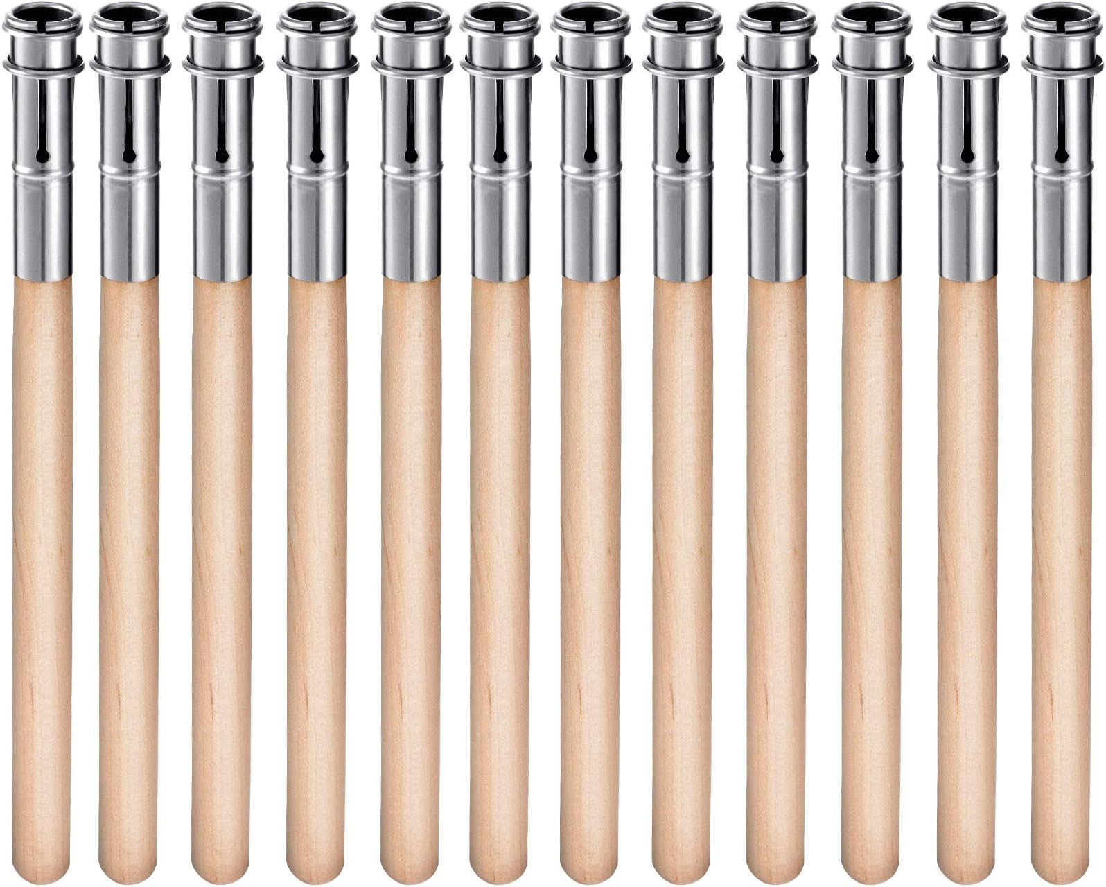 12 Pieces Wooden Pencil Extenders Art Pencil Lengthener Crayon Extension with Aluminum Handle for School Office Supplies