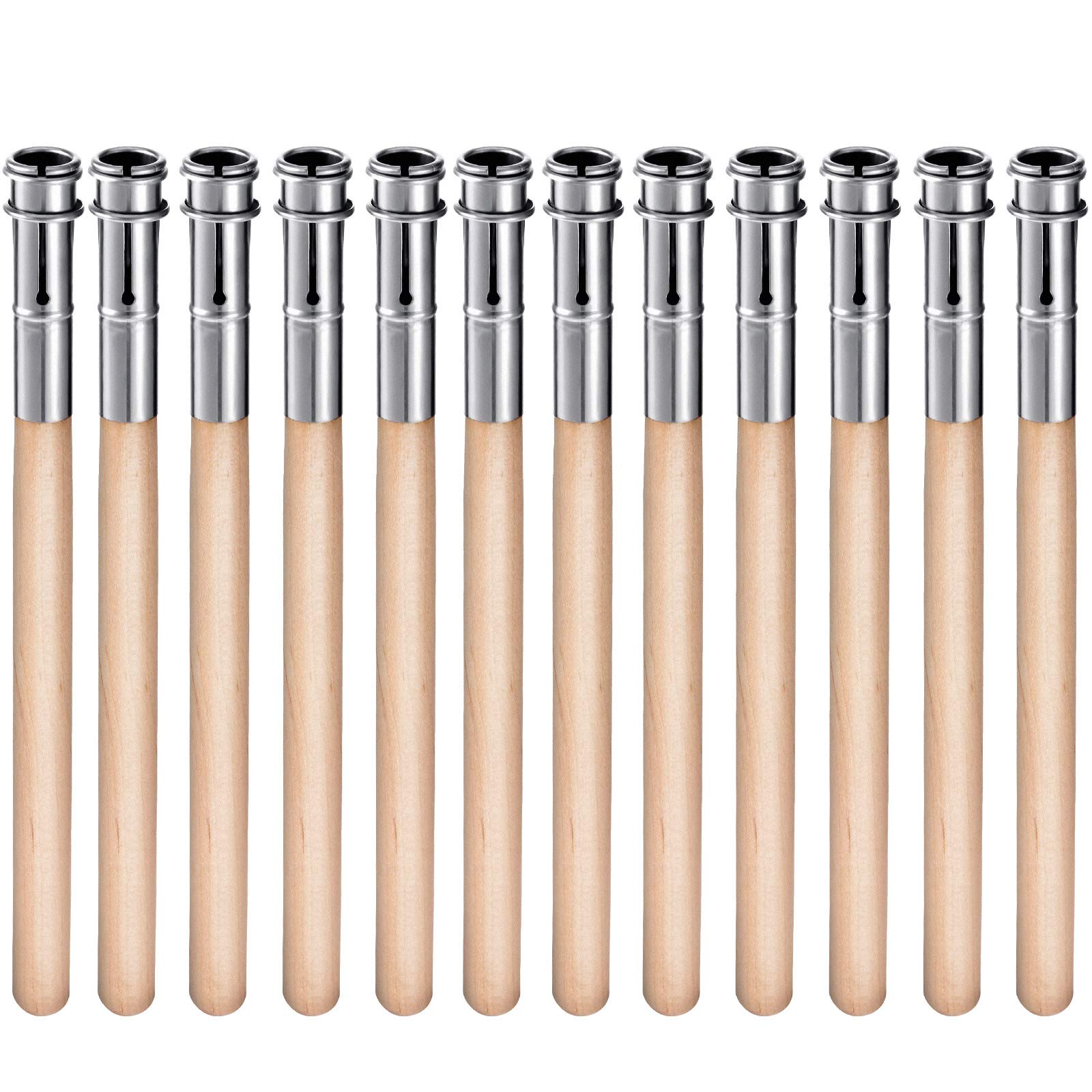 12 Pièces Extendeurs de Crayon en Bois Allongeur de Crayon d'Art Extension de Crayon avec Poignée en Aluminium pour Fournitures