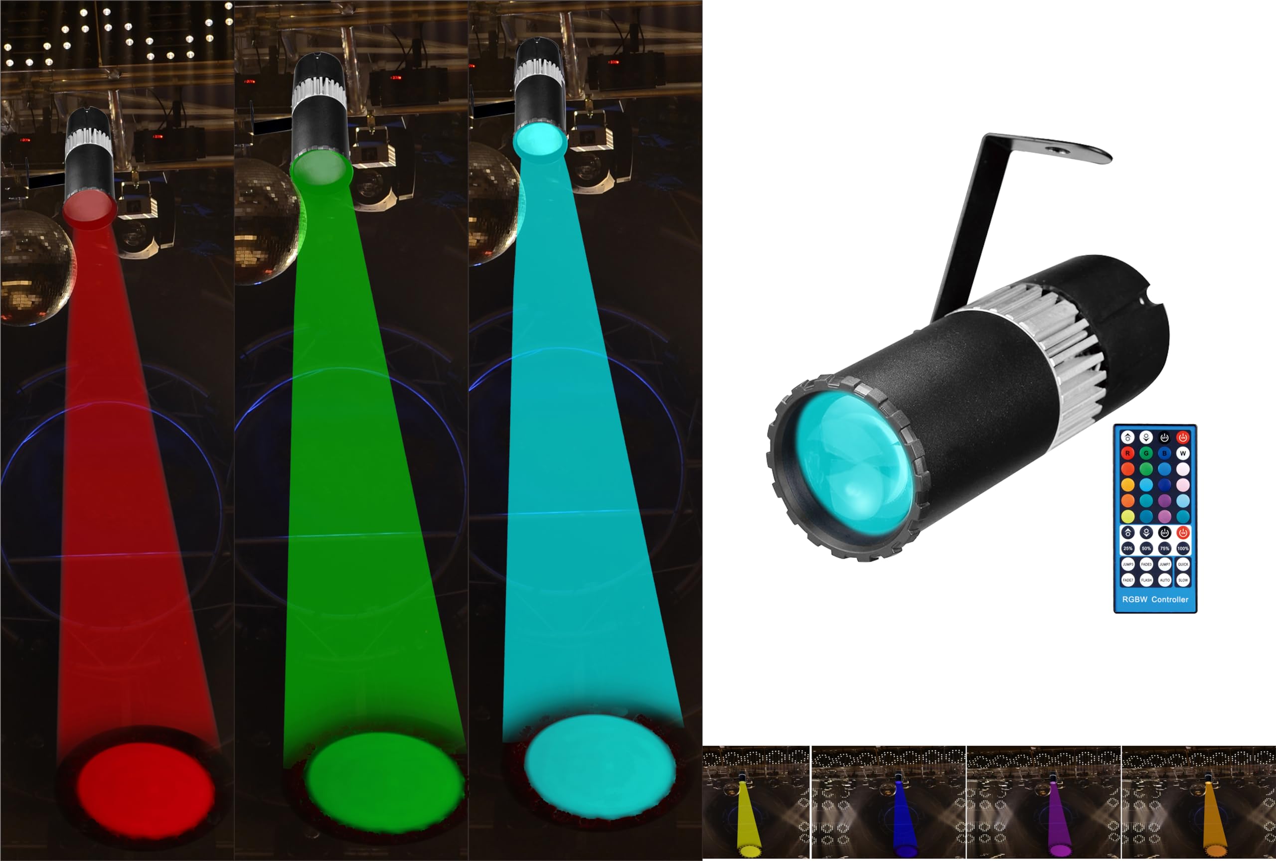 LED Pinspot Light,SENLAN 15W RGBW 4-in-1 SMD 5050 LED Beam Light with IR Remote Controller (Manual Focus)