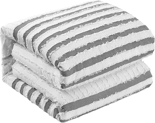 Miniatura 8 de Chic Home Salma - Juego de funda de edredón de algodón de 3 piezas, diseño de rayas jacquard, fundas de almohada decorativas incluidas, tamaño King,