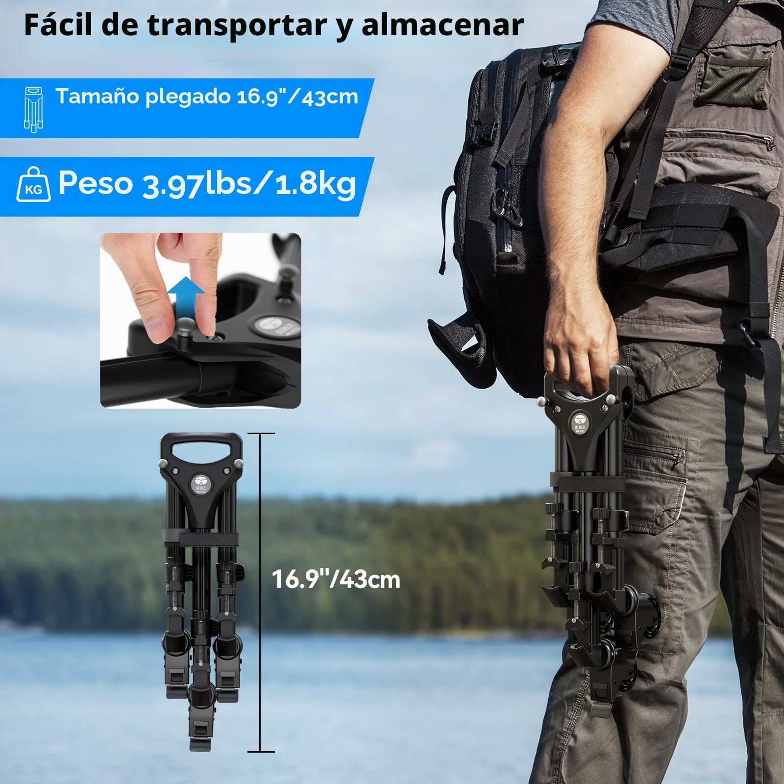 SIRUI Universal Photography Tripod Dolly con Ruedas de Goma de 7,6cm, Servicio Pesado con Patas Ajustables y Bolsa de Transporte, Capacidad de Carga de 33lb - AM-DF02