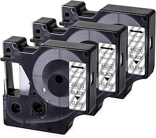 3X Compatible D1 Clear Tape for DYMO D1 Label Tape 12mm 45010 S0720500 Black on Clear Label Maker Refills 12mm x 7m Work for Dymo LabelManager 160 210D 360D 420P 450D 500TS