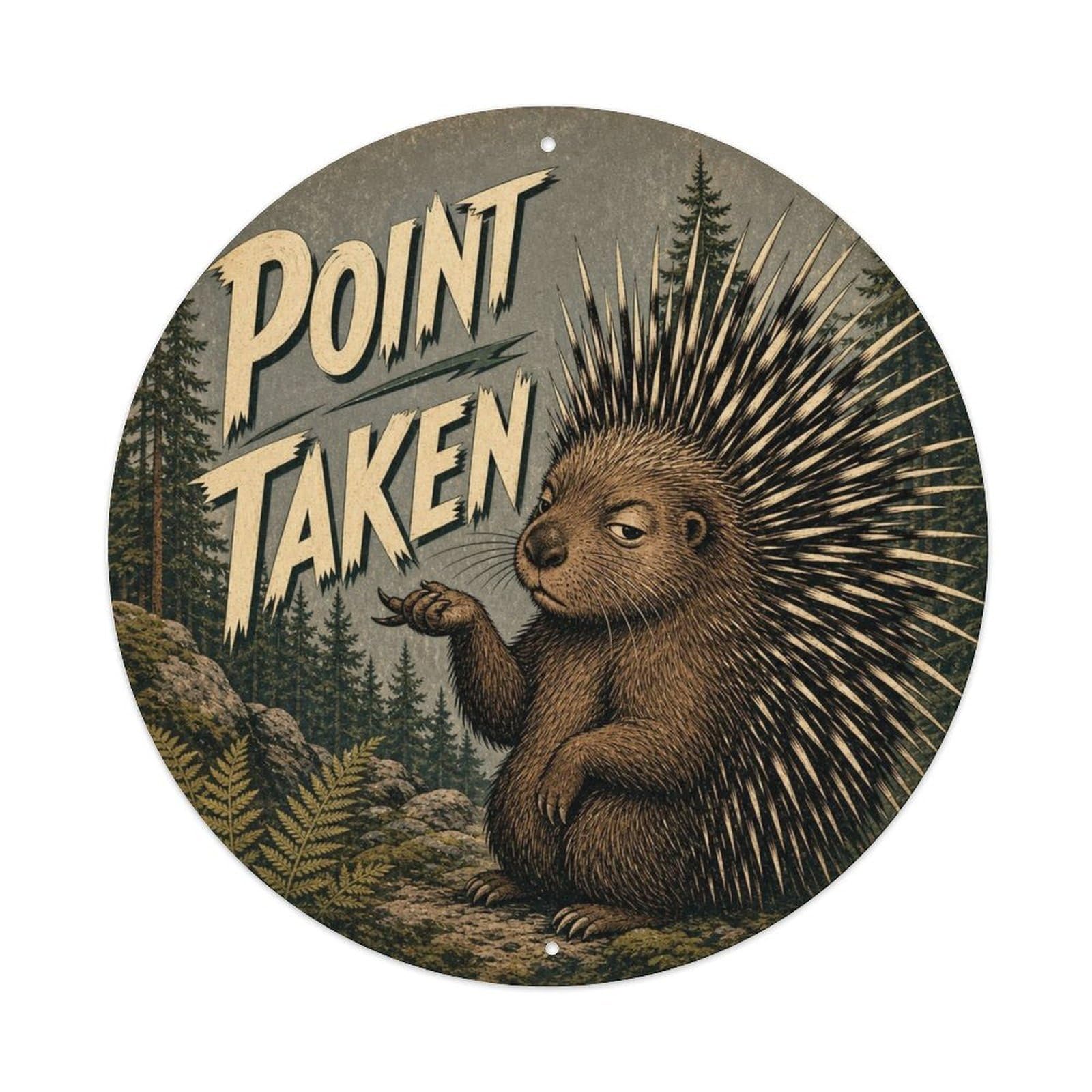 Okngb Style Porcupine Point Gesture Animal Humor Comic Cartoon Metal Tin Sign Plaque Wall Decor For Cafe, Man Cave, Club Bar, Office, Home Garden Round Metal Poster 8X8inch