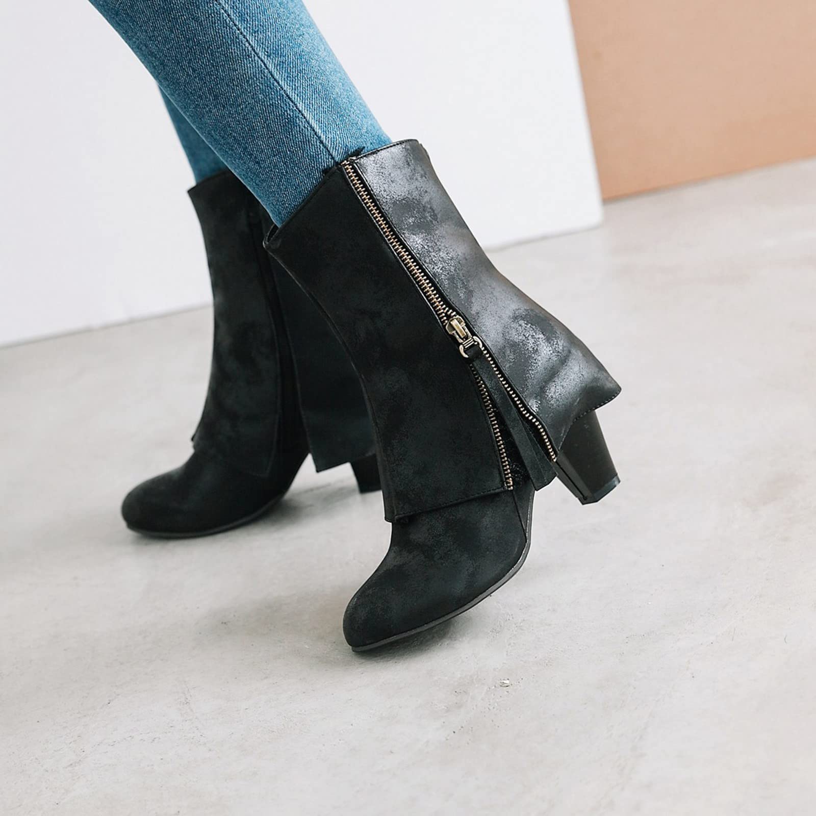 Generisch Botas de equitación para mujer, moda invernal, bordado retro, hilo de bordar, tacón grueso, punta puntiaguda, pies cómodos, no abrasivos en las botas
