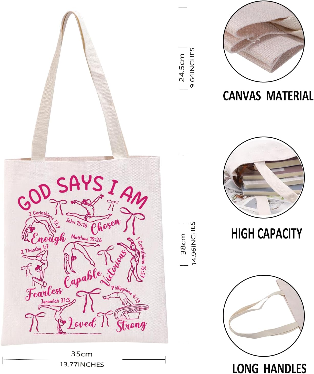 G2TUP Gymnastics Era Gift God Says I Am Tote Bag Sports Lover Handbag Athlete Gift image 4