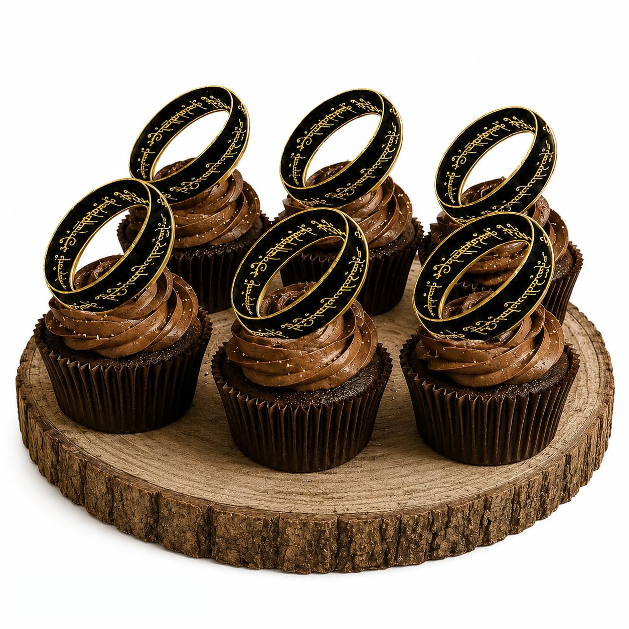 Middle Earth Ring Cupcake Toppers in Gold, Set of 6 (Black & Gold)