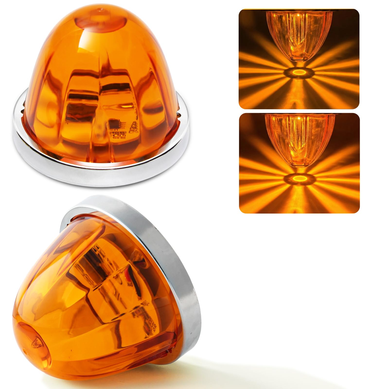 2PCS Watermelon Lights, Amber Strobe &amp; Constant Multi-Function LED Side Marker, Turn Signal, Tail &amp; Roof Lights with Stainless Steel Bezel for Freightliner, Kenworth, Peterbilt Semi Trucks &amp; Trailers