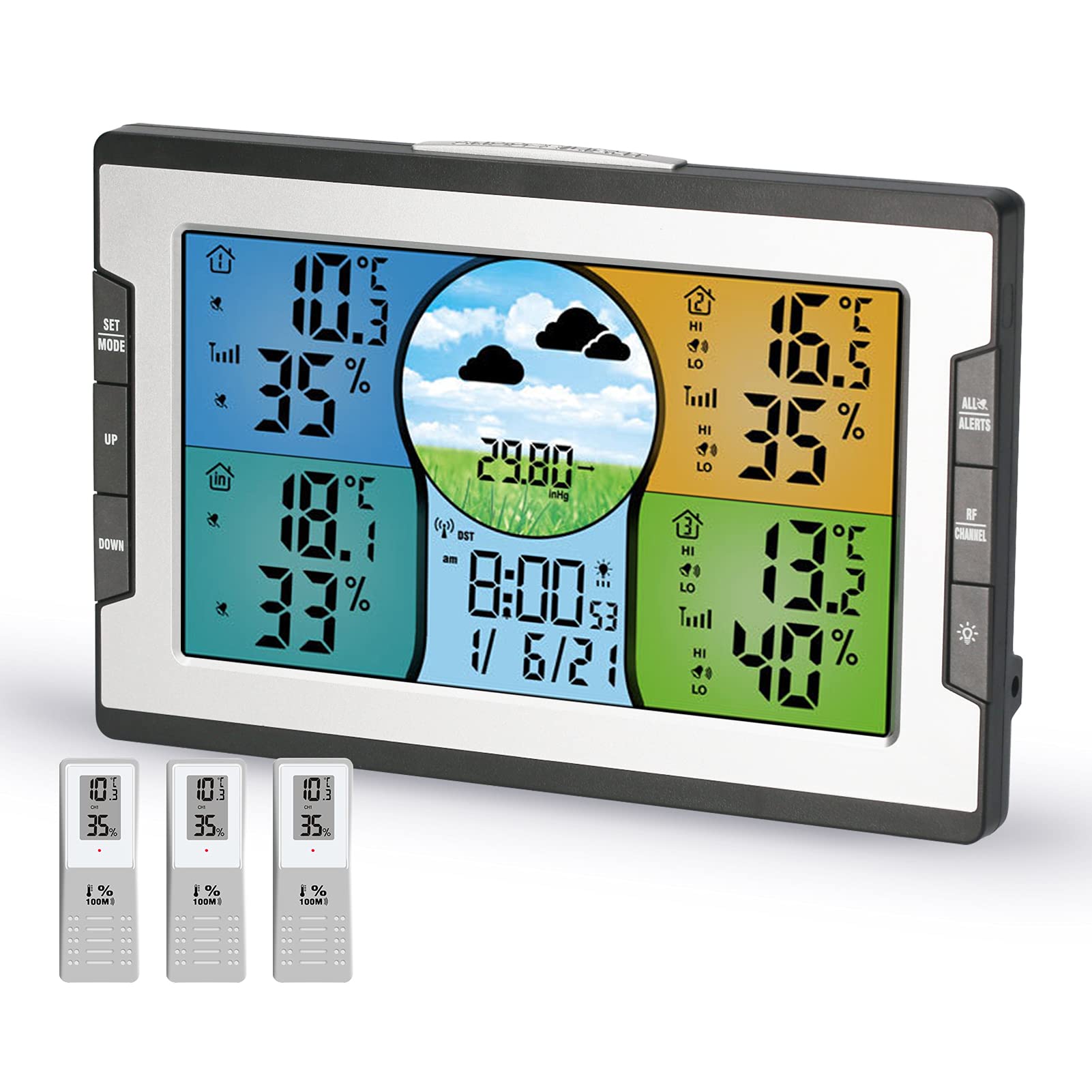 Dioche Wewnętrzny Termometr Zewnętrzny, 4-kanałowy CJ-6612RF-A5 Termometr Wewnętrzny z Monitorem Temperatury z RF do Domu i Biura