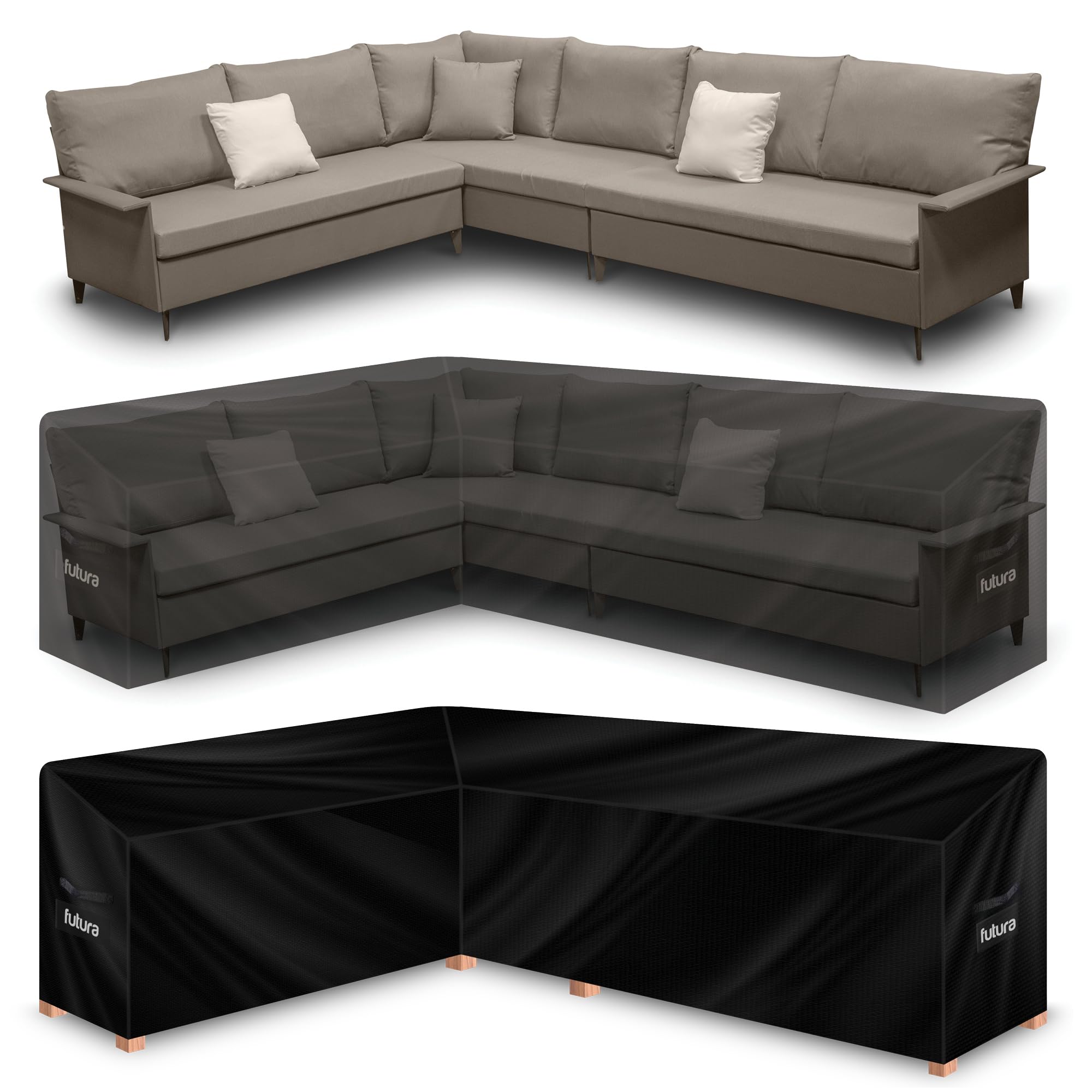 Futura Premium L Shaped Garden Furniture Covers Waterproof 222x286x80cm, Heavy Duty 600D Oxford Fabric Outdoor Rattan Corner Sofa Cover, PVC Lined, Air Vents and UV Safe — image 1