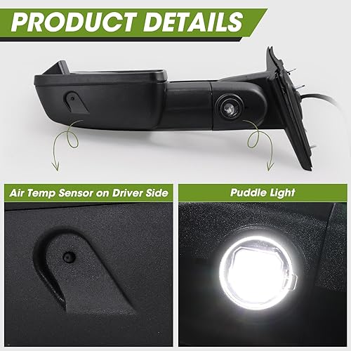 Miniatura 5 de Switchback - Espejos de remolque para Dodge Ram 1500 2009-2018, Ram 2500 3500 2010-2018, 1500 Classic 2019-2024 con señal secuencial, luces de