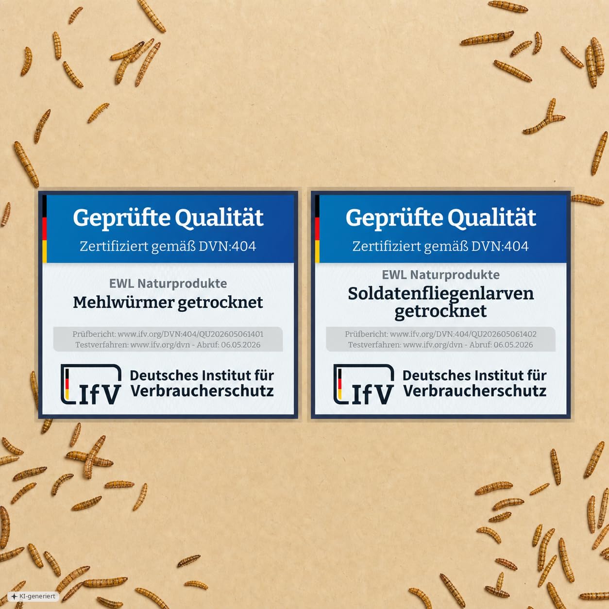 EWL Naturprodukte Mehlwürmer 1kg & Soldatenfliegenlarven 1kg getrocknet, Set 2kg für Wildvögel, Igel, Fische und Reptilien