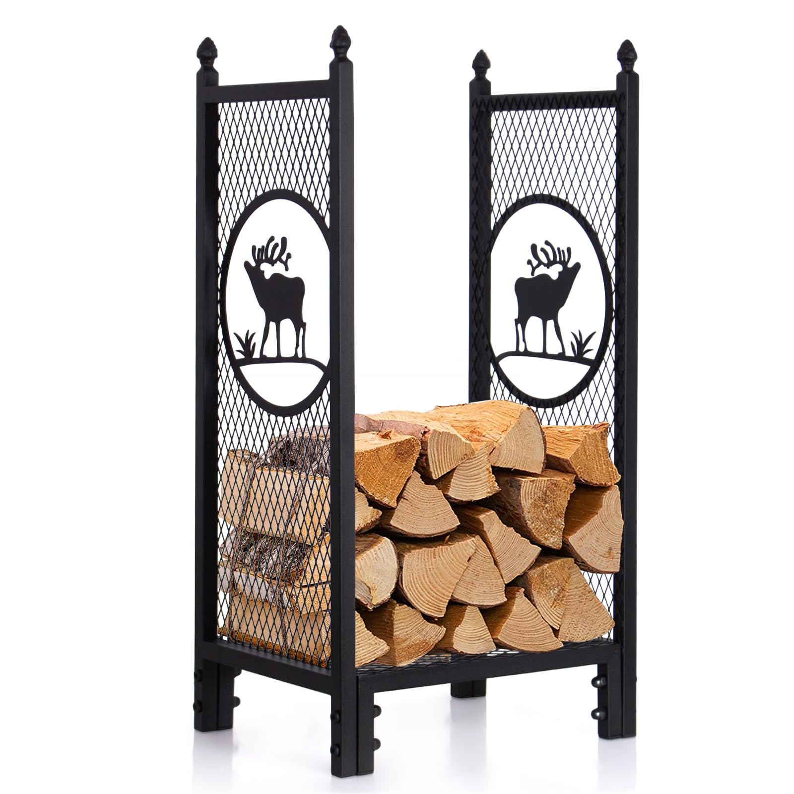 Todeco Soporte de Madera 40x30x80 cm, Estante de Registro de Chimenea, Soporte de Almacenamiento de Madera para Interiores y Exterior