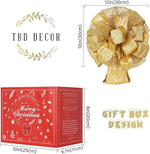 Miniatura 2 de Decoración para árbol de Navidad, adorno de Navidad con serpentinas de malla de satén con purpurina, para decoración y regalo de Navidad (oro)