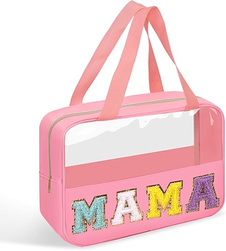 UIXIZQ Parche de letras de felpilla bolsa de maquillaje preparada de nailon neceser de viaje para mujer Mamá Rosa