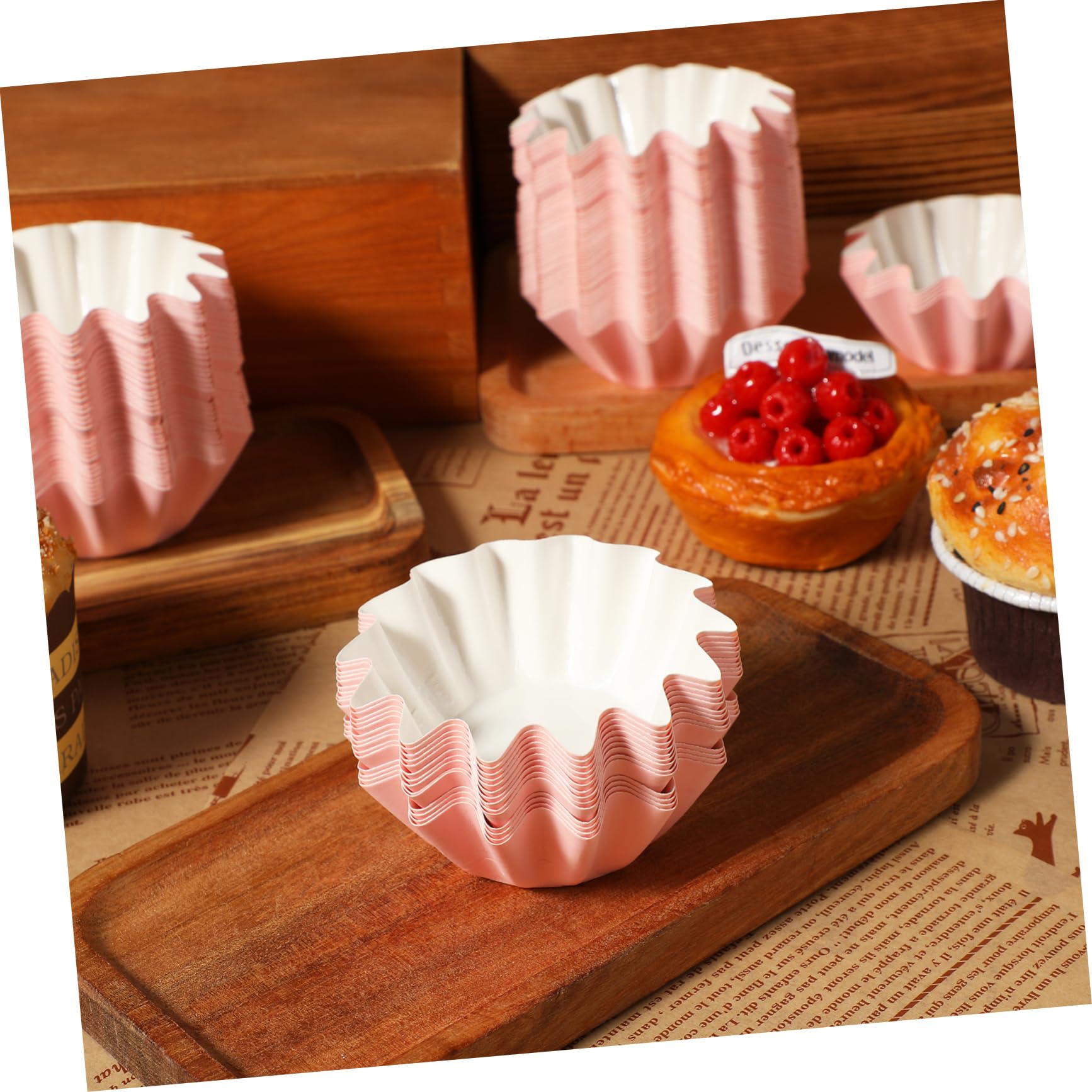 ULTECHNOVO 5 Series Revestimientos Para Magdalenas Accesorios Para Hornear Con Moldes Para Hornear Cupcake Envoltura Ola Revestimientos Para Tartas Redondos. Atender Rosa Papel 100 Piezas X 5