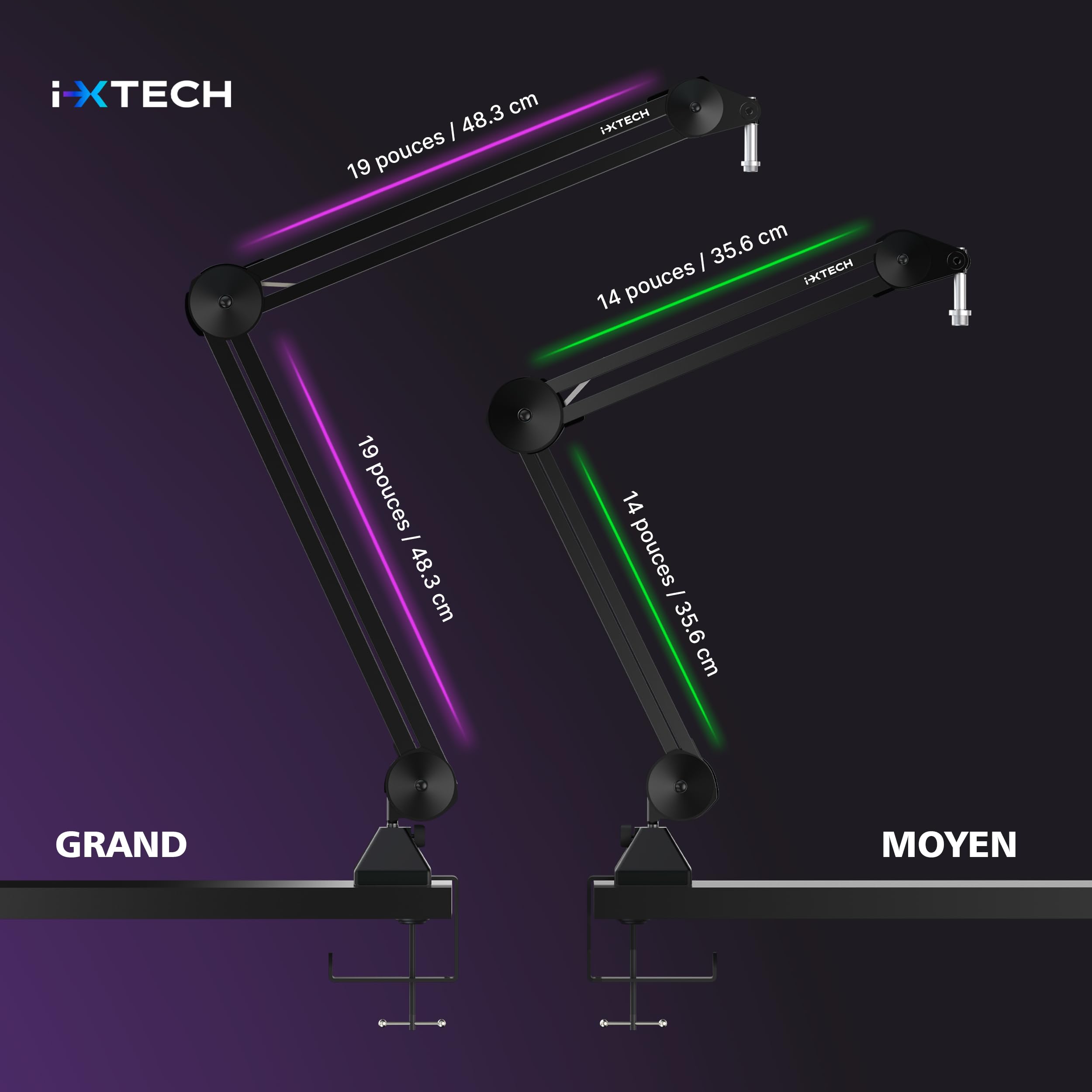 IXTECH Microphone Boom Arm stand, Support pour micro ajustable avec attaches, montant de bureau pour streaming, podcast et jeu (MÉDIAUX)