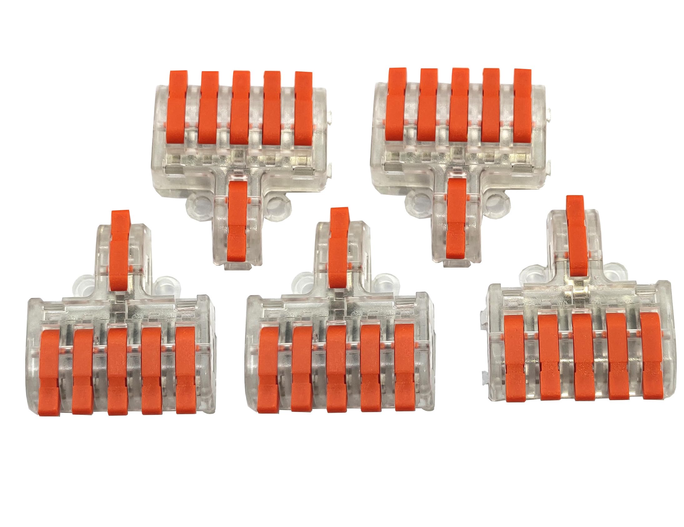 ZRUIDA Wire Connectors, 5Pack Compact Lever Wire Nuts Connectors Wire Terminals 1 in 5 out for Quick Connect 28-12 AWG (1 in 5 out)